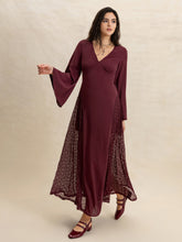 Lace Patchwork V-Neck Long Sleeve Midi Dress OutfitFlow